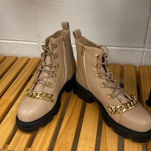 Chase + Chloe lace up boots with gold chain